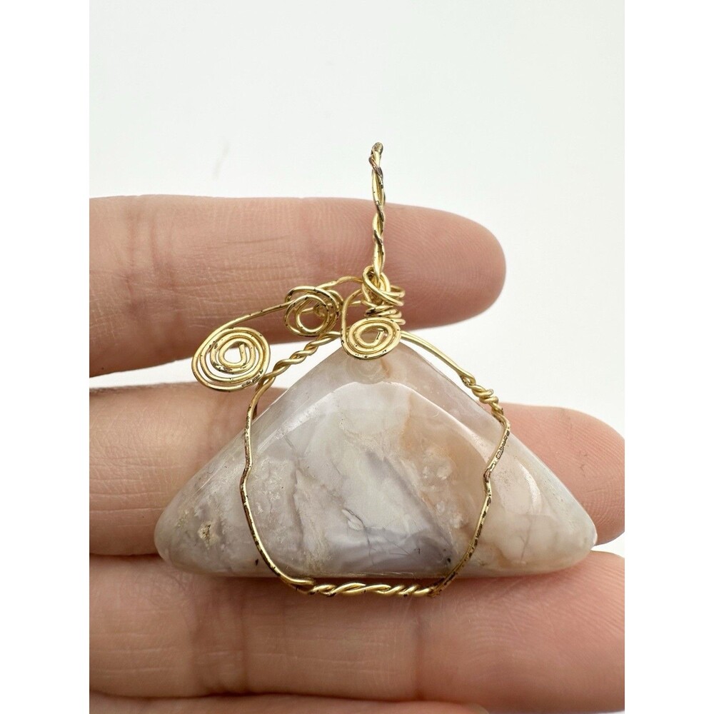 Handmade Wire Wrapped Gemstone Pendant Gold Tone